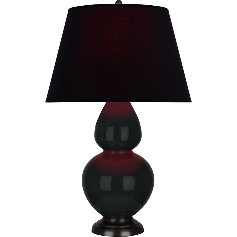 Lampe de table double gourde en céramique, Noir / Rouge, Obsidienne vernie / bronze, Bronze
