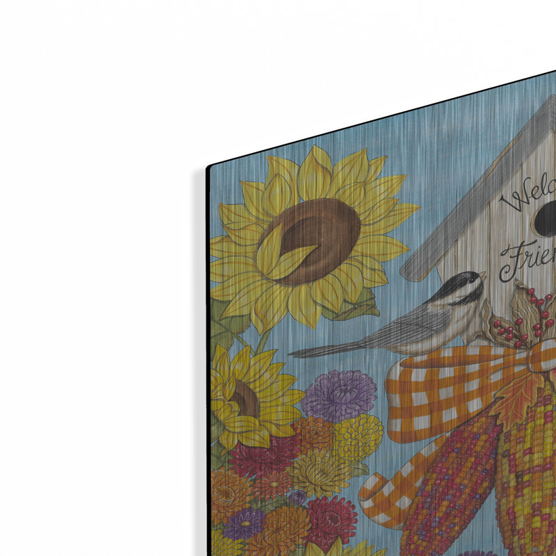 «Fall Birdhouse with Chickadees» par Deb Strain, art mural en métal, H 12 po x l 16 po