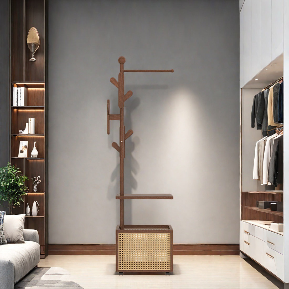 PPEDKS 360° Rotating Coat Rack with Basket | Wayfair