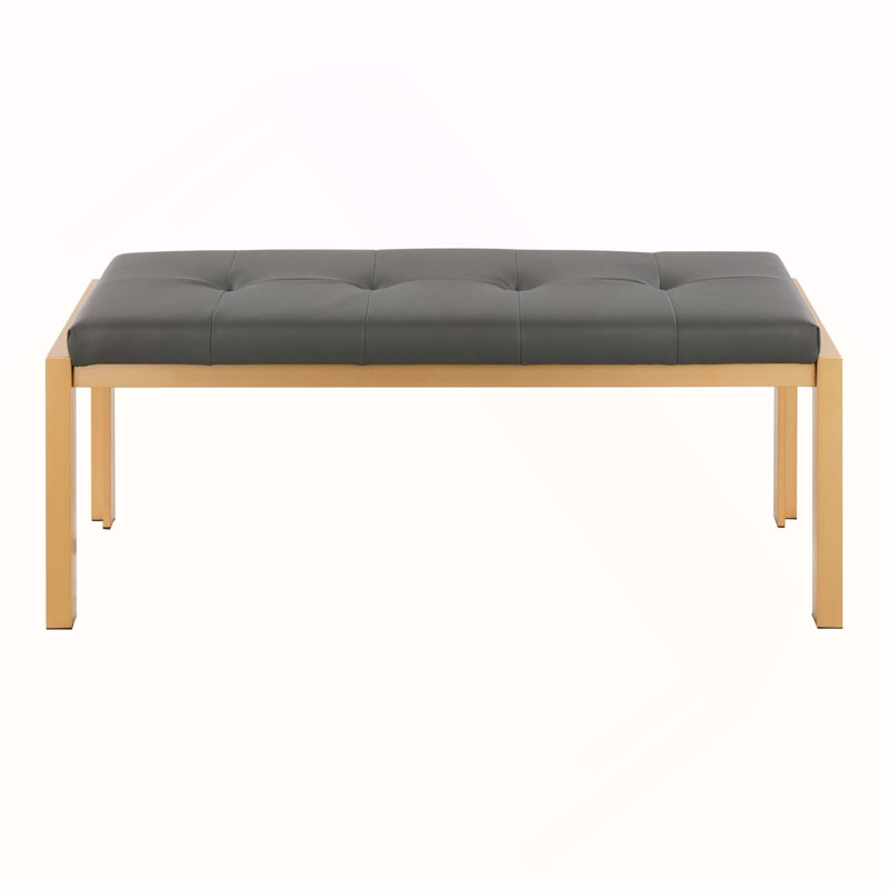 Banc contemporain en métal doré et similicuir gris, Gray