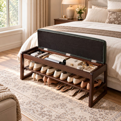 Banc de rangement pour chaussures 31,5 "avec plateau relevable et structure en bois massif