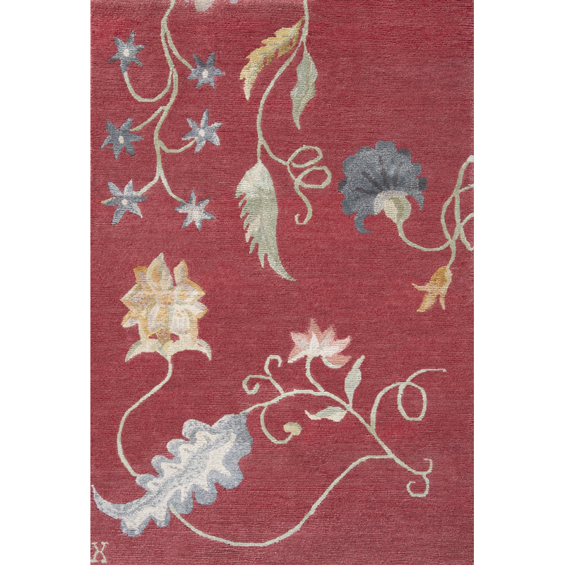 Floral Area Rug in Red, Rectangle 10' x 14'