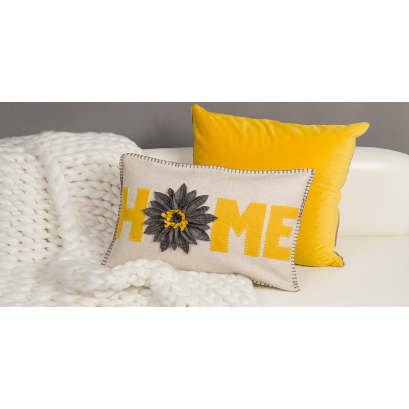 Housse de coussin décoratif fait à la main à motif floral 3D, 12 po x 20 po, Carreauté jaune et gris - lin