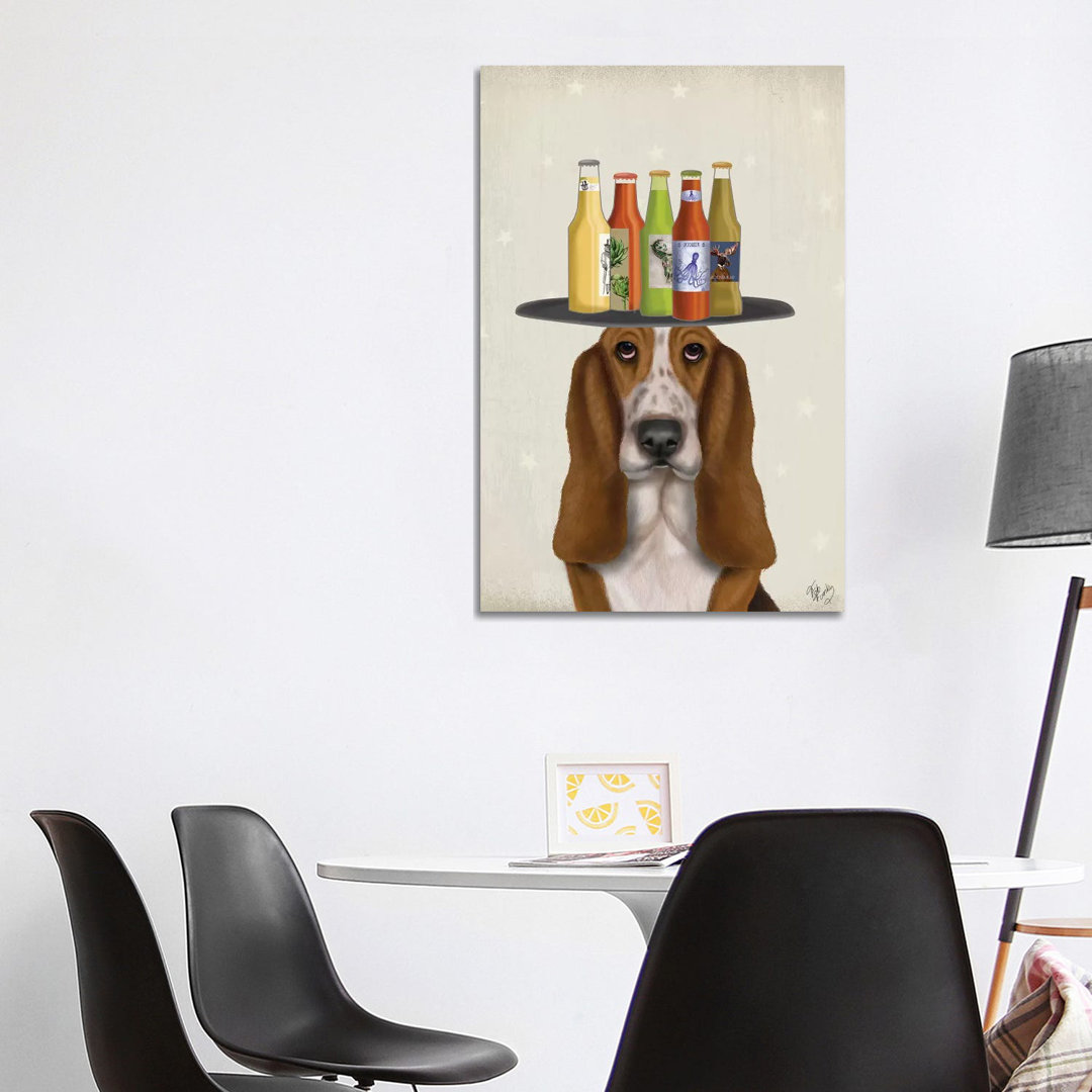 Basset Hound Beer Lover by Fab Funky - Wrapped Canvas Gallery-Wrapped Canvas Giclée