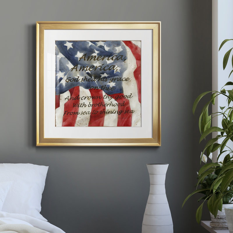 America - Reproduction d'art textuel sur papier encadré, Papier encadré doré, H 34,5 po x l 34,5 po x P 1,5 po