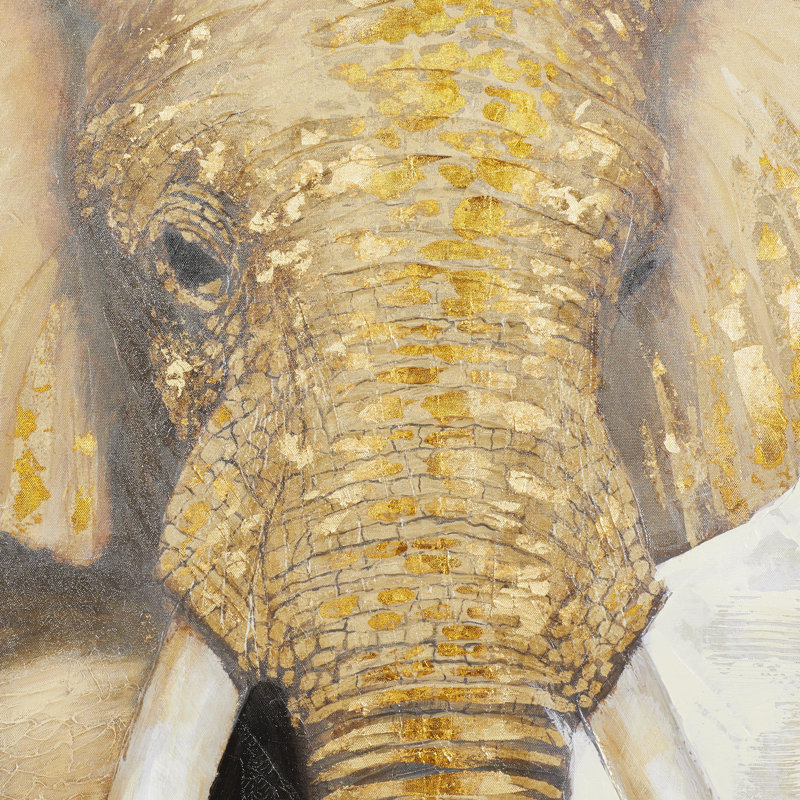 Brown Canvas Elephant Framed Wall Art with Gold Frame
