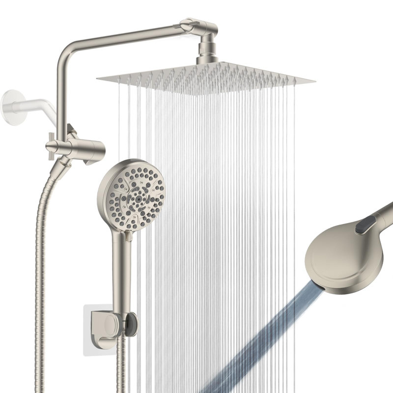 8" Shower Head, High Pressure Rainfall Handheld Shower Combo, Extension Arm,10-Spray Handheld Showerhead,71" Long Hose, 3-Way Diverter