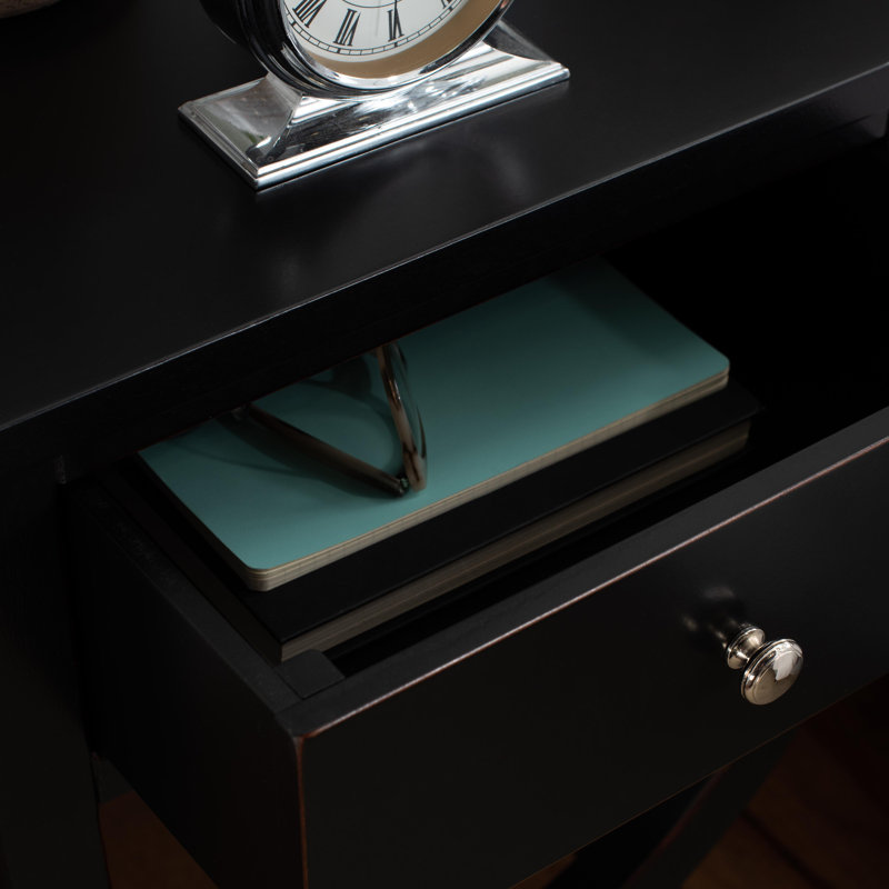 Floris Solid Wood End Table with Storage, Black