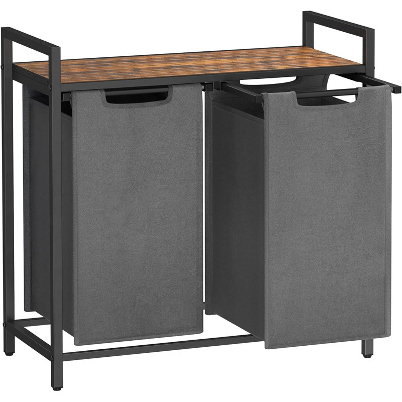 Gray and Rustic Brown Rectangular Kids Laundry Sorter with Removable Bags