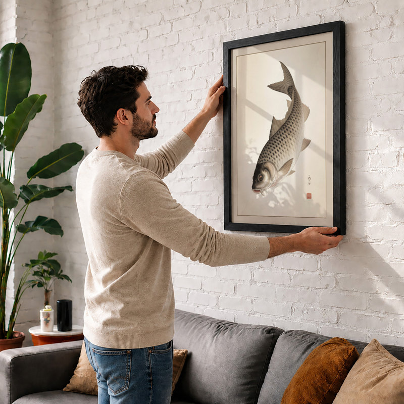 Carp in Contemplation Japandi - Framed Print, Unframed, A3 - 42.0 x 29.7 cm