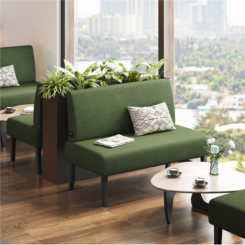 39" Corduroy 2-Seat Armless Loveseat, Upholstered Bench with USB Ports, Green, Green