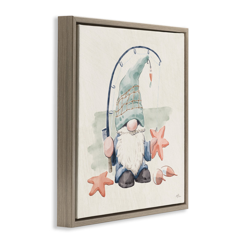 Gnome de pêche d'été, H 18 po x l 18 po, Cadre flottant orme Montalcino