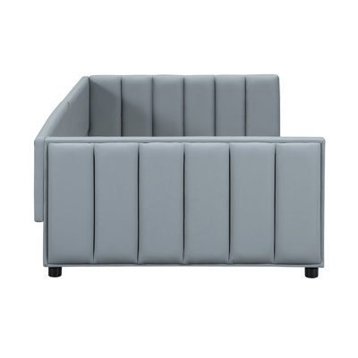 Queen Size  Twin XL Size Upholstered Platform Bed, Mother  Child Bed, PU Leather, Gray