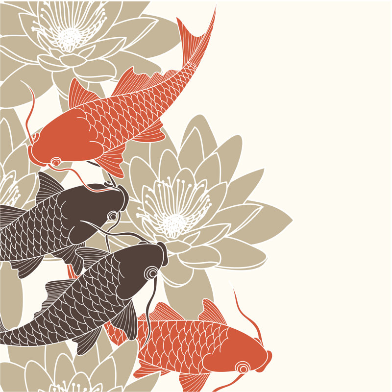Koi Carp And Water Lilies by Embra - Wrapped Canvas Print, 30.48cm H x 30.48cm W