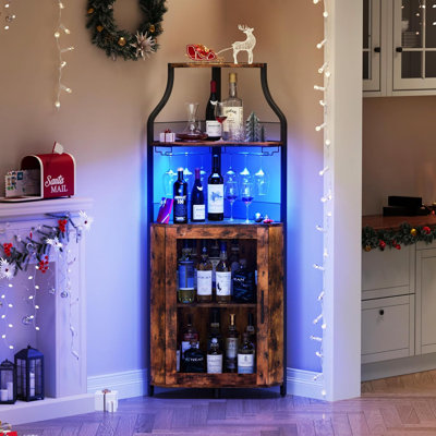 Corner Bar Cabinet, Wine Bar Cabinet With Led Lights And Adjustable Shelf by Everly Quinn
