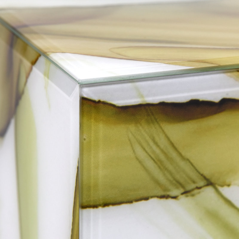Reverse Printed Beveled Art Glass Cocktail Table Coffee Table
