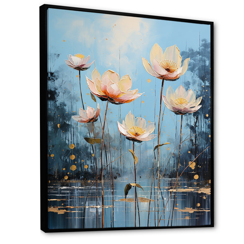 Lotus in Harmony Pond - Imprimé, Cadre flottant noir, H 40 po x l 30 po x P 1,5 po