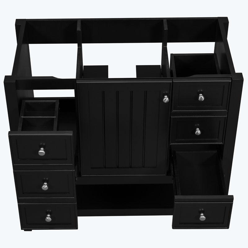 36" Black Solid Wood and MDF Freestanding Bathroom Vanity