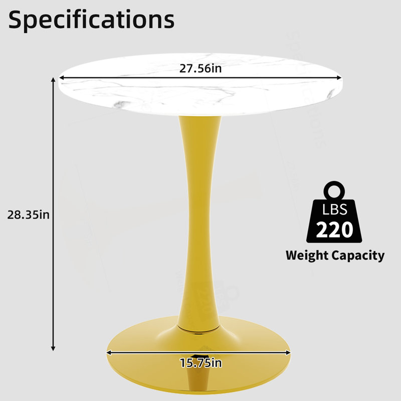 Table d'appoint ronde avec piédestal conique, Blanc, Doré