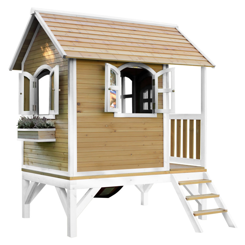 Tom AXI 287cm W x 191cm D Outdoor Hemlock Wood Luxury Playhouse, Natural/White/Red