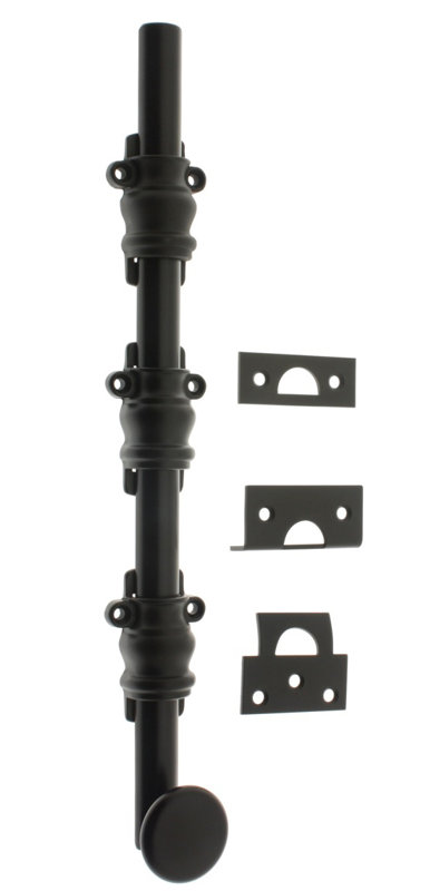 Solid Brass 12" Ornamental Bolt, Matte Black