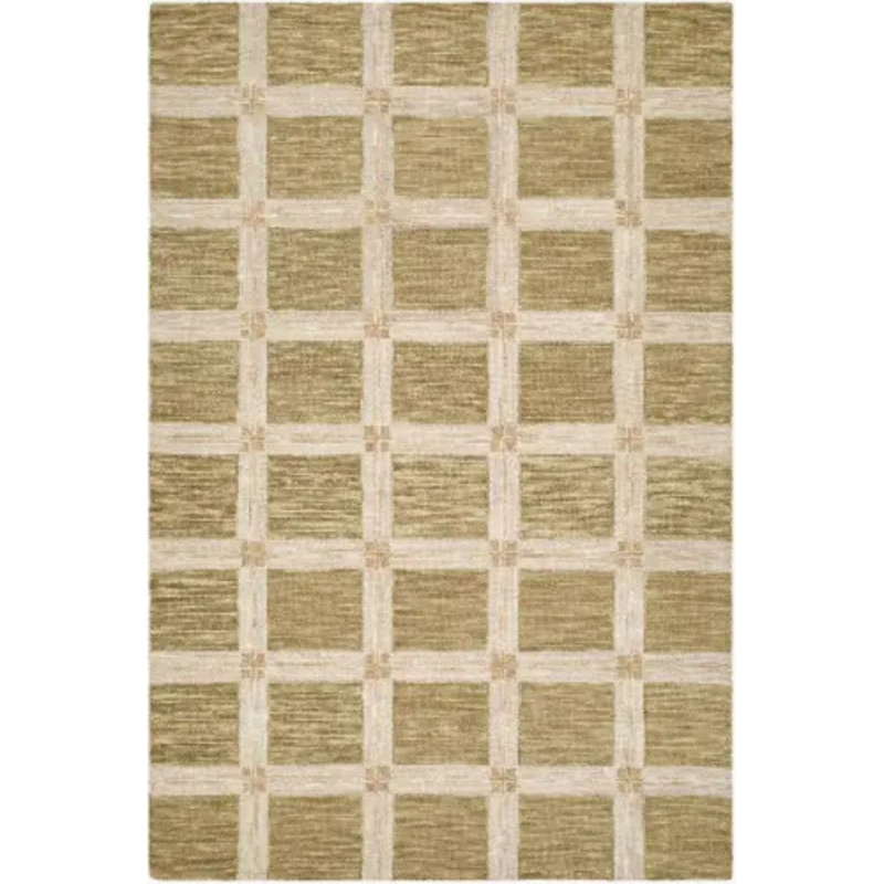 Tapis fait à la main Waseem, Rectangle de 10 pi x 14 pi, Olive / beige / crème