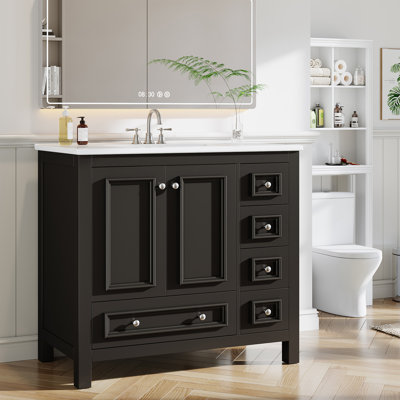 36" Solid Wood Frame Freestanding Bathroom Vanity with Sink, Door Organizer