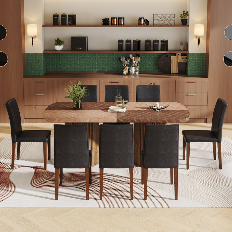 Grande table de salle à manger de style campagnard à double piédestal robuste, Noir, Bois brun / bois naturel