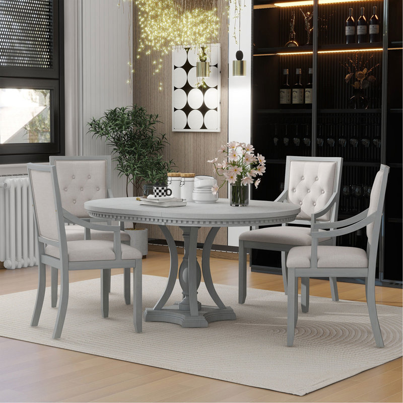 Ensemble de salle à manger rétro 5 pièces avec table extensible et 4 chaises pour la salle à manger de cuisine, Gris antique