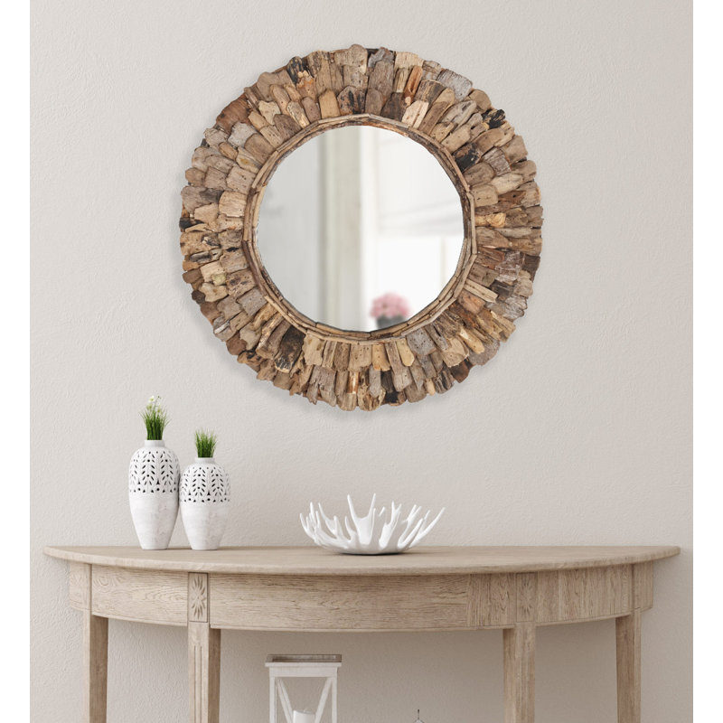 Wood Round Wall Mirror