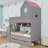 Twin Over Twin Wooden Bunk Bed with Staircase, Drawers and LED Lighting-1274228902