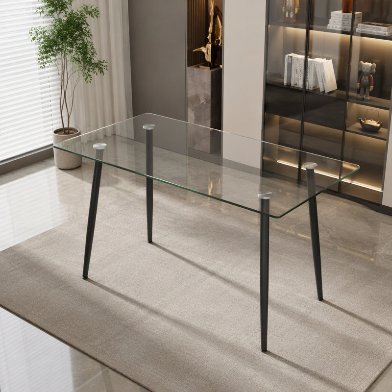 Table de salle à manger, 29.53" H x 27.56" W x 51.18" D, Transparent, Glass