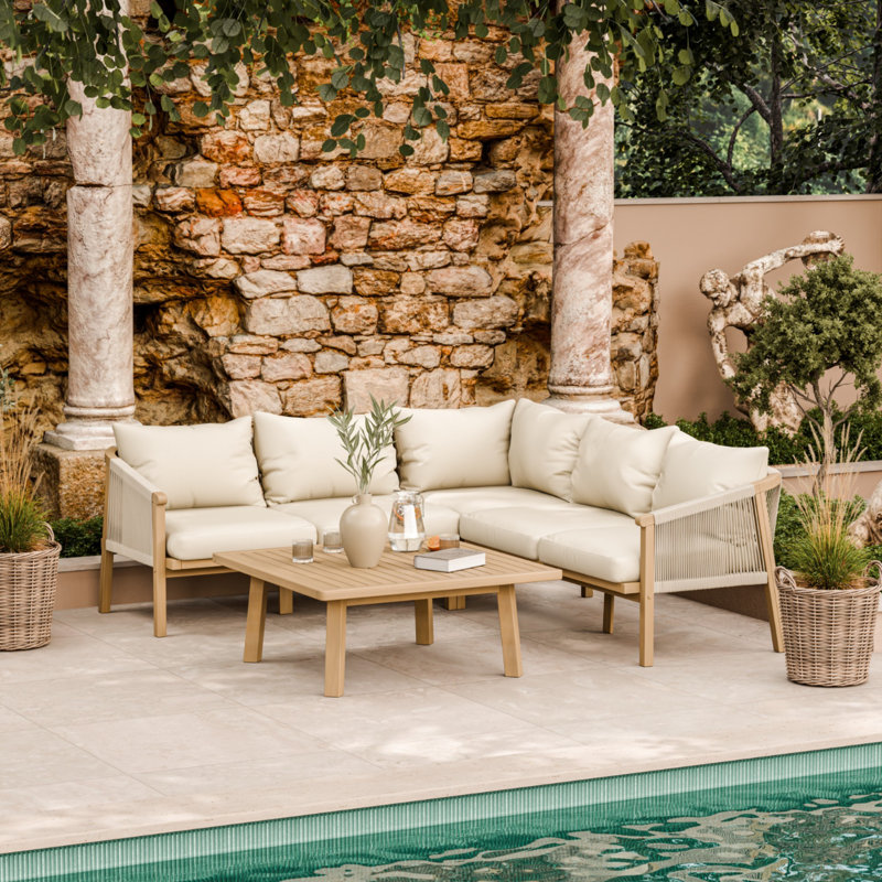 Roma L Corner Rope Sofa Dining Table Set