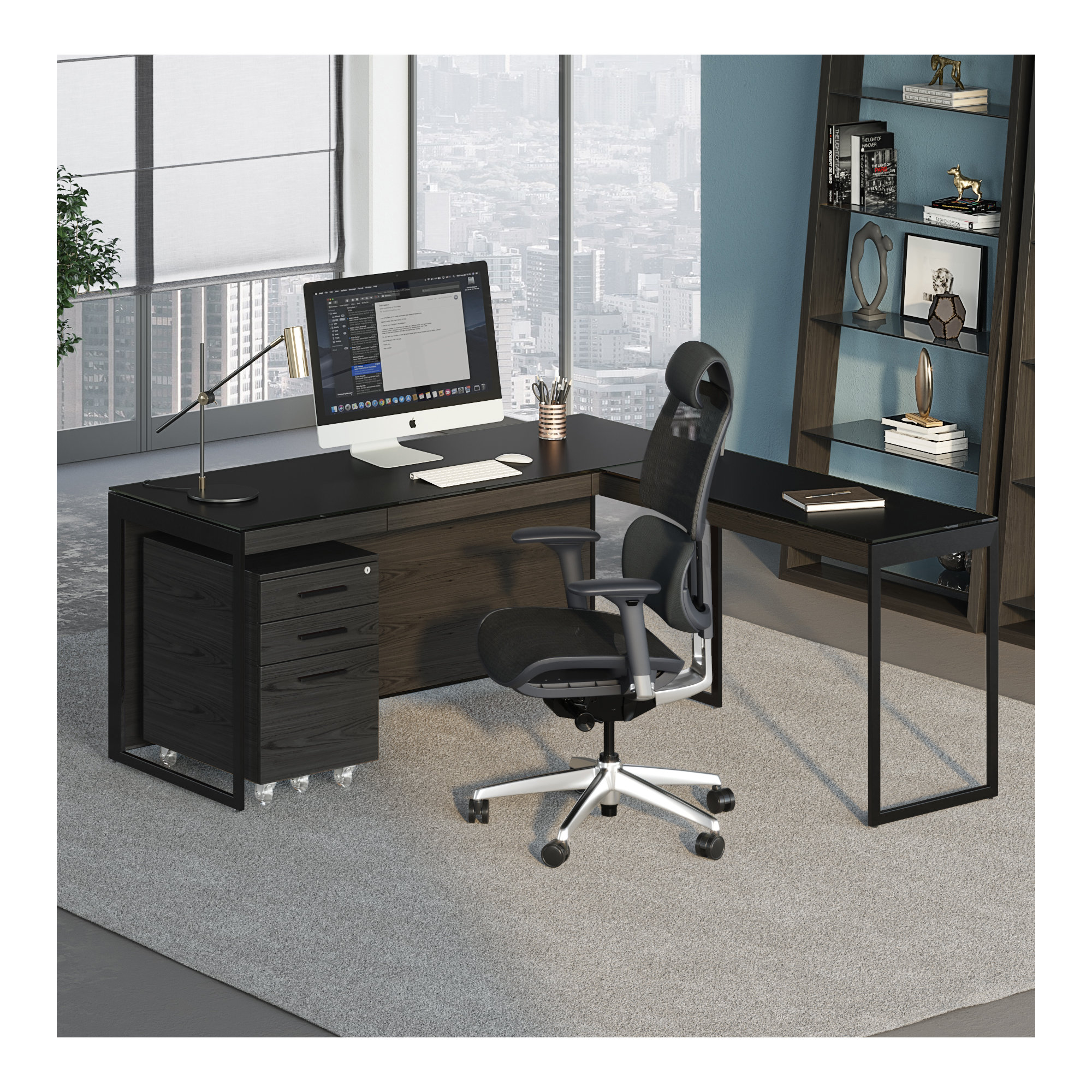 Sequel 20 Writing Desk, Charcoal Stained Ash/Black, 24.75" H x 66" W x 24" D
