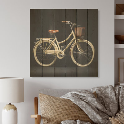 Ivory Itinerary Bicycle I - Bicycle Wood Wall Art On Natural Pine Wood