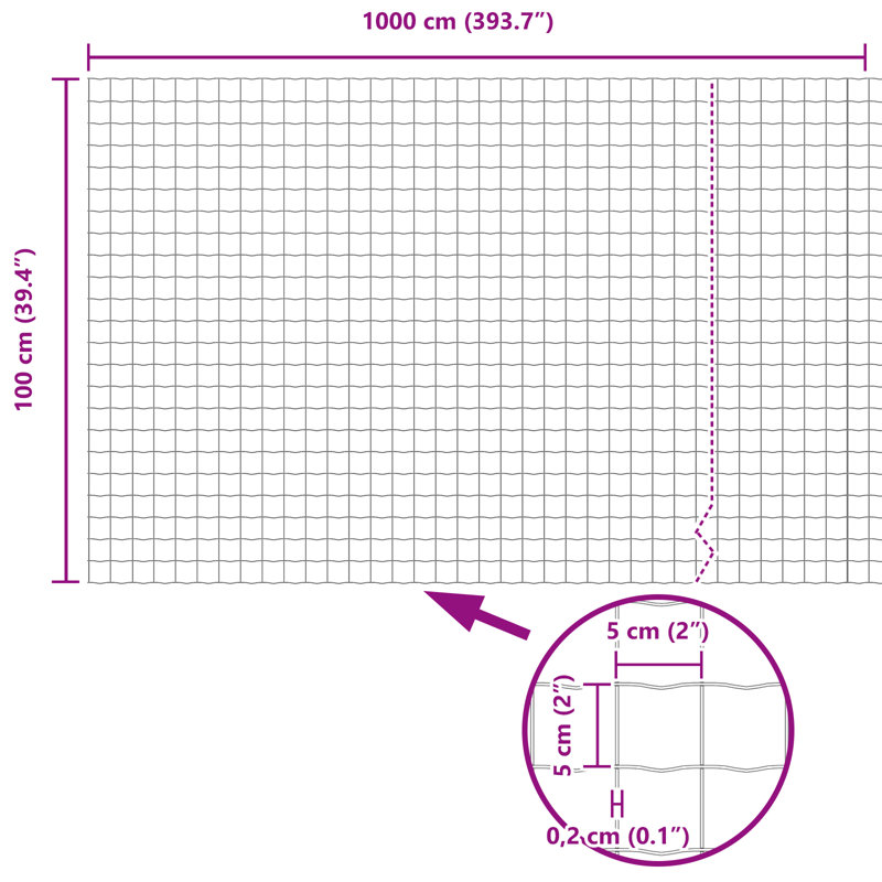 Galvanized Steel Border Fencing, 100 x 1000 x 0.2 cm, Silver