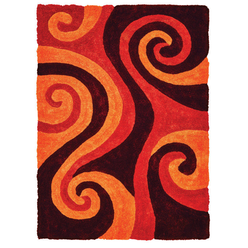 Fitts Abstract Shag Red/Burnt Orange/Light Orange Area Rug, Rectangle 7'10" x 10'6"