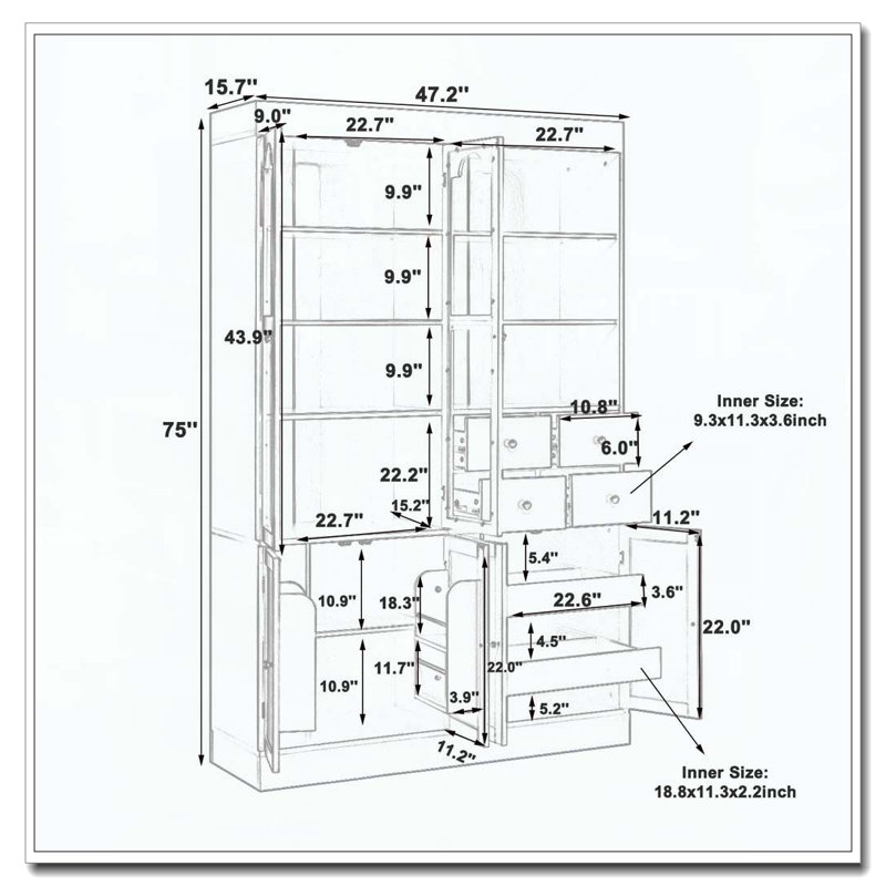 Grand garde-manger autoportant Buffet Hutch, Blanc