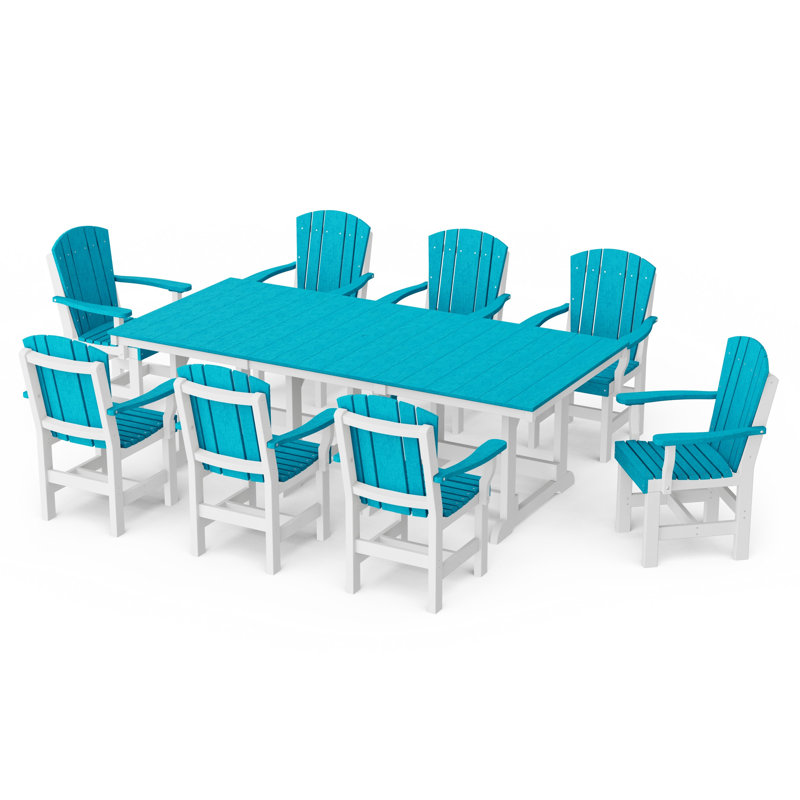 Ensemble de salle à manger rectangulaire avec accoudoirs 9 pièces Heritage, Bleu Aruba / blanc