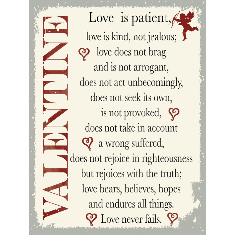 Signe en métal «Love is patient», H 11,5 po x l 8,5 po x P 0,04 po