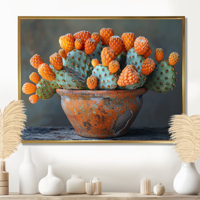 Photo monochrome orange et vert de Cactus dans un vase I - Cactus, art mural