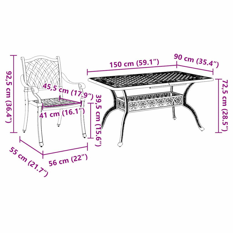 4 - Person Patio Dining Set with Rectangular Table, Black