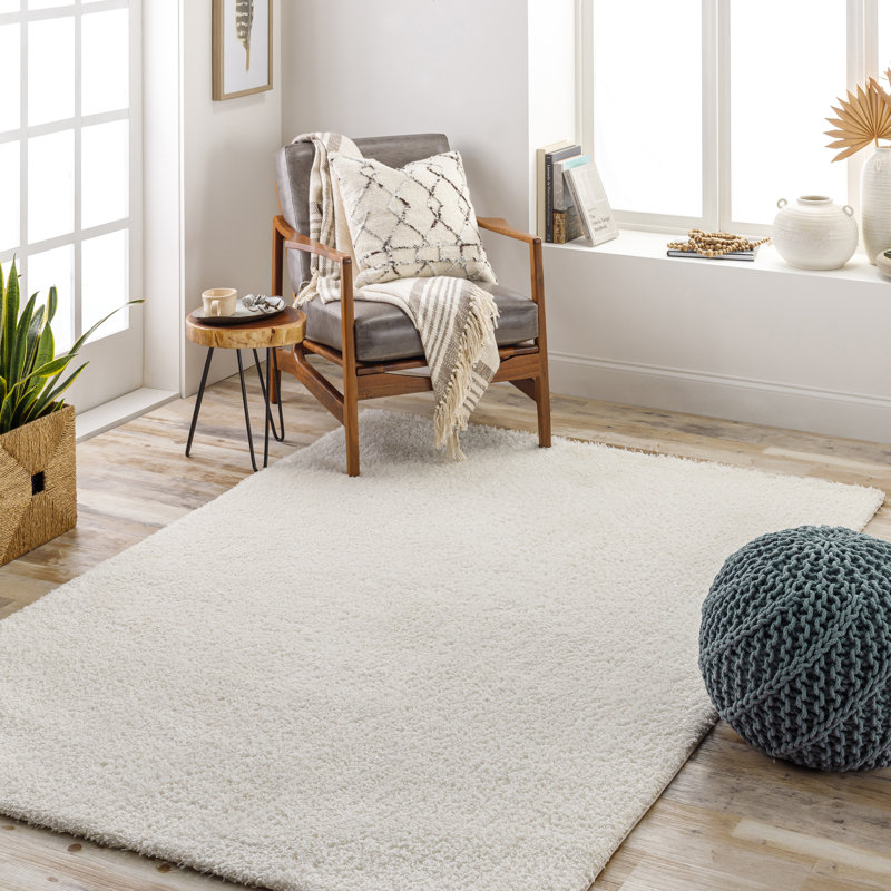 Solid Shag Area Rug - Basics by Wayfair™, Ivory, Rectangle 5'3" x 7'
