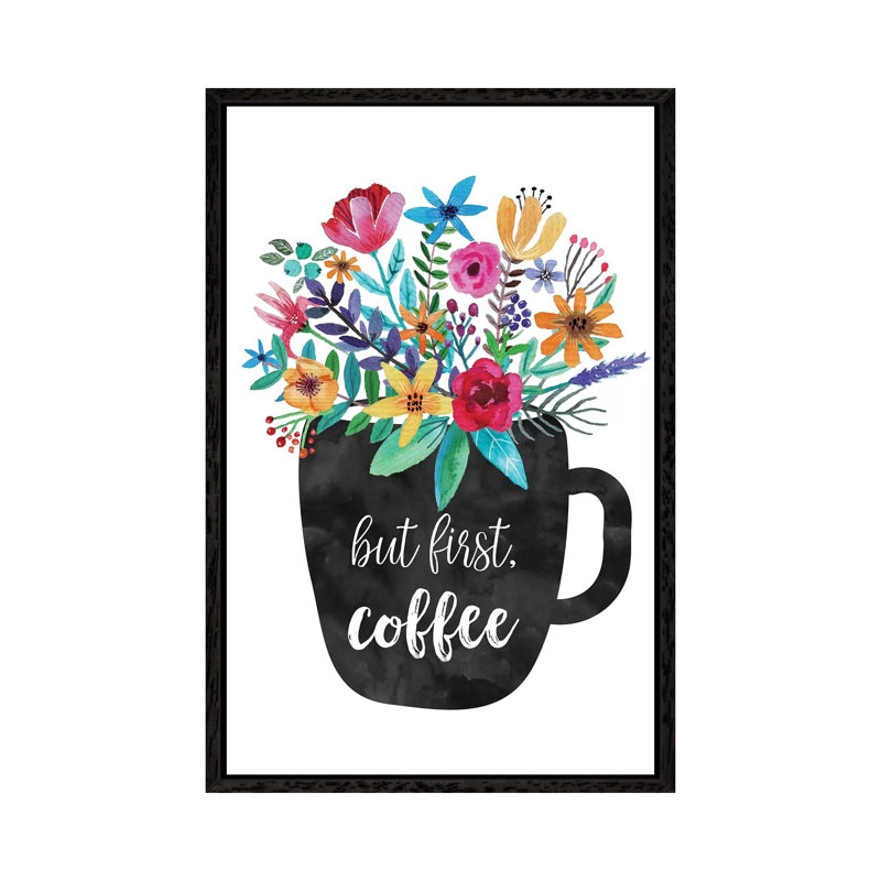 But First Coffee - Print on Canvas, Black Framed, 66.04cm H x 45.72cm W x 3.81cm D