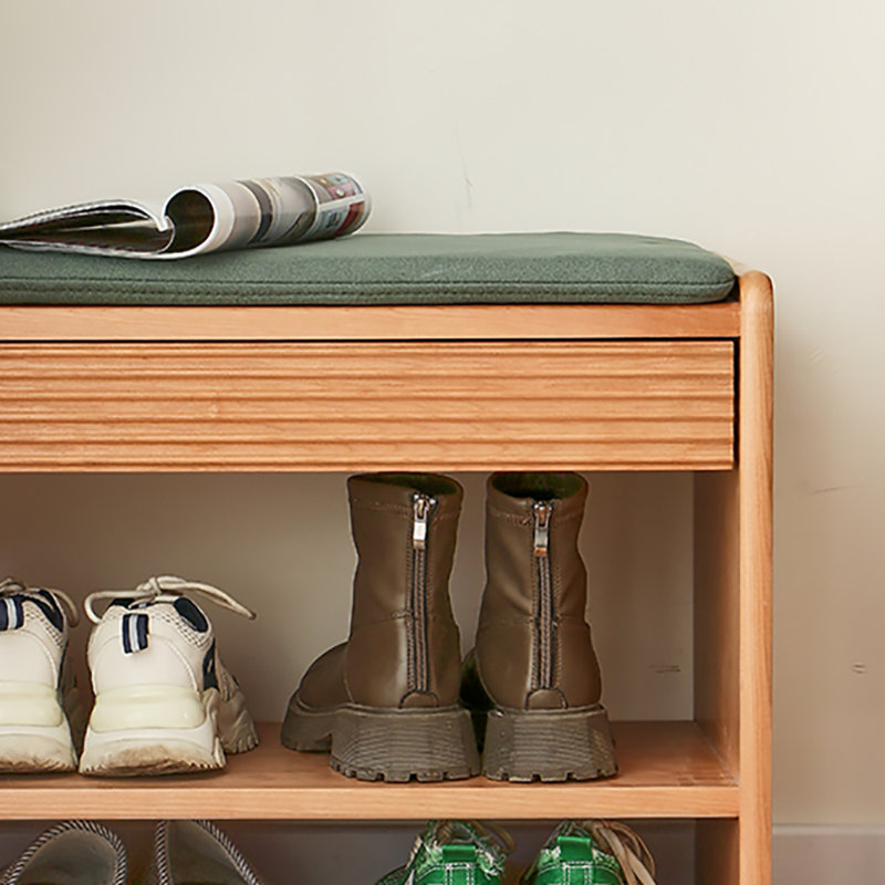Banc de rangement pour chaussures 23,6 po, Vert / bois naturel