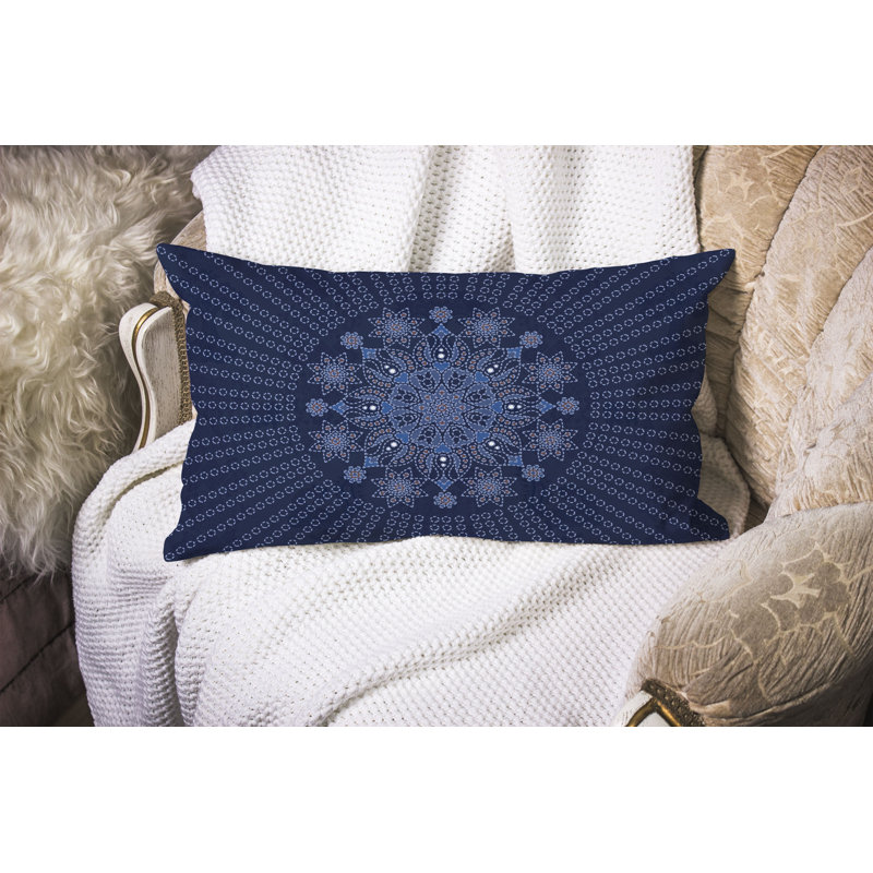 Carnation Circle  Rectangular Throw Pillow, Blue/Brown