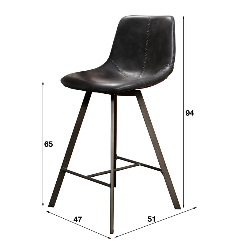 Elodie Upholstered Counter Stool with Metal Frame, Black