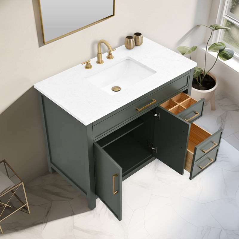 Meuble-lavabo simple 42 po Wenniah, Vert rétro / bronze brossé