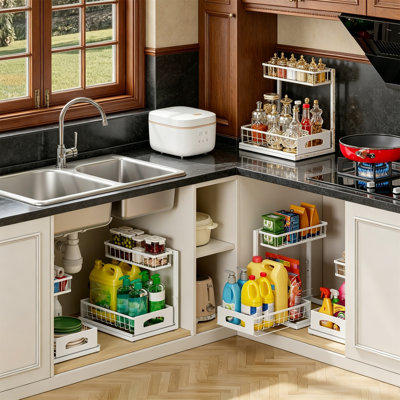 Under Sink Organizer, 2 Tier Pull Out Heavy Duty, White, 1 Pack