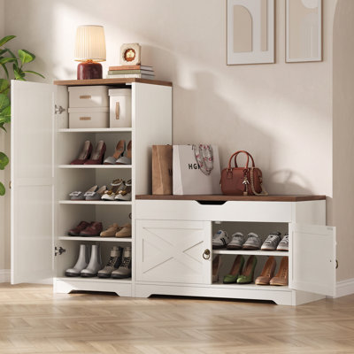 Farmhouse Entryway Shoe Cabinet With Shoe Bench